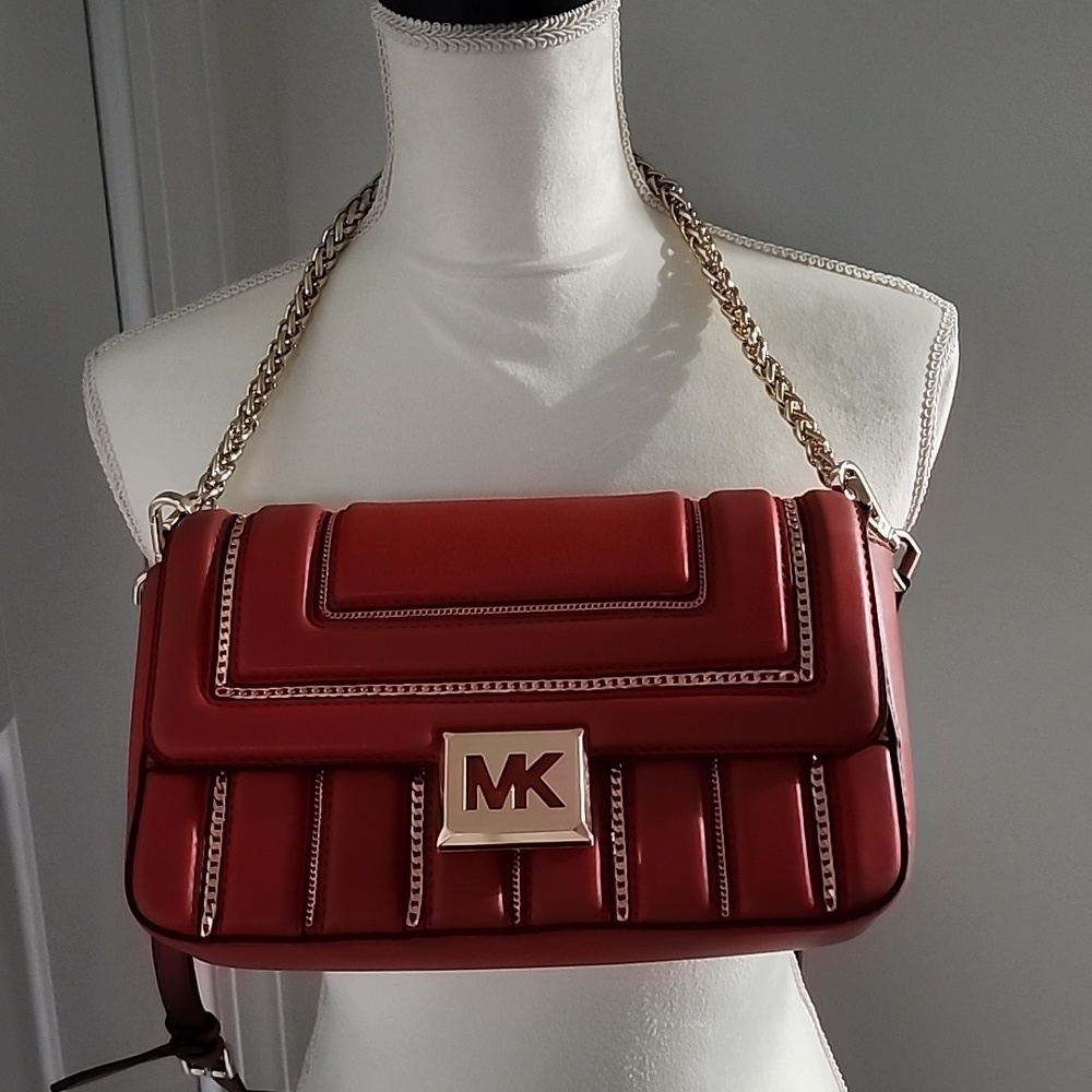 Gently used Michael Kors red leather crossbody bag. - Picture 4 of 12